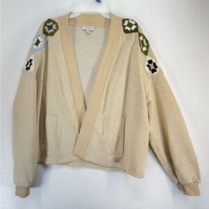 Current Air Women’s Embroidered Crochet Sweater Patch Open Cardigan Size M